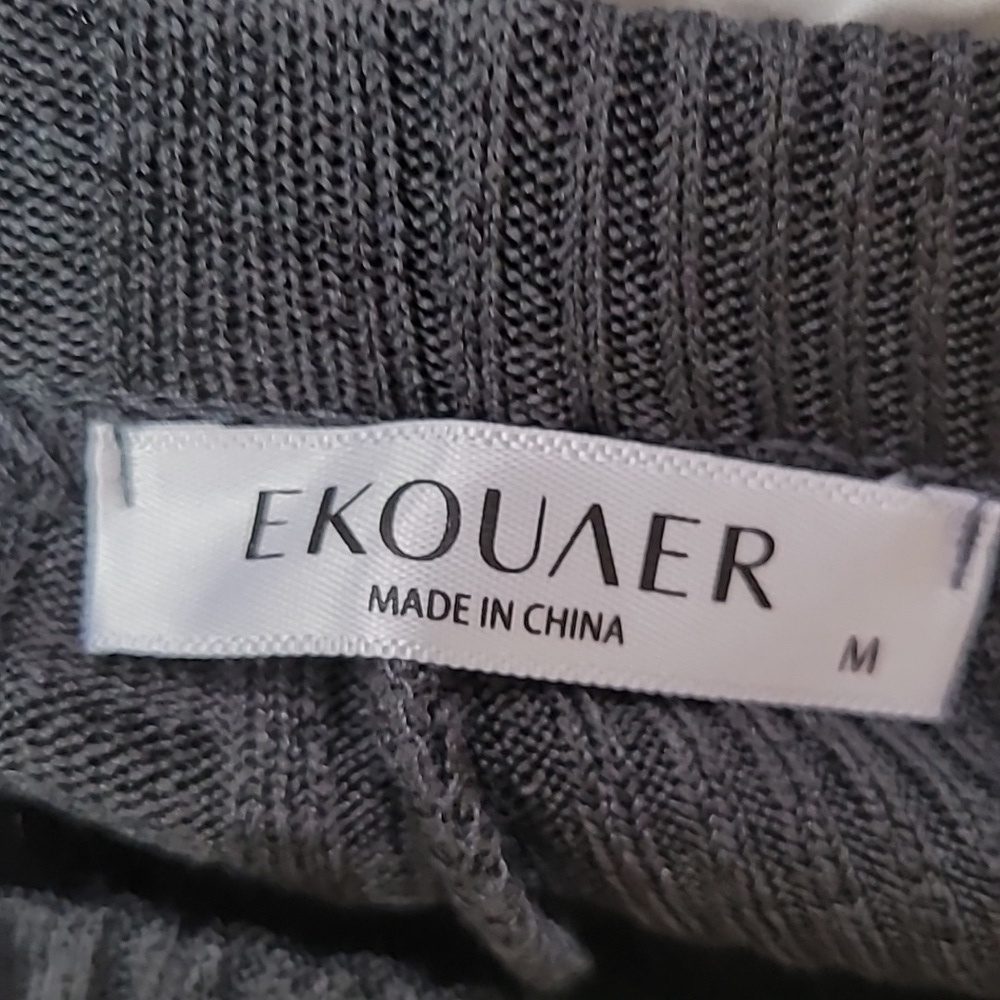 Ekouaer Ribbed Knit Casual Dark Gray Pull-On Pants, Size M - Picture 12 of 14